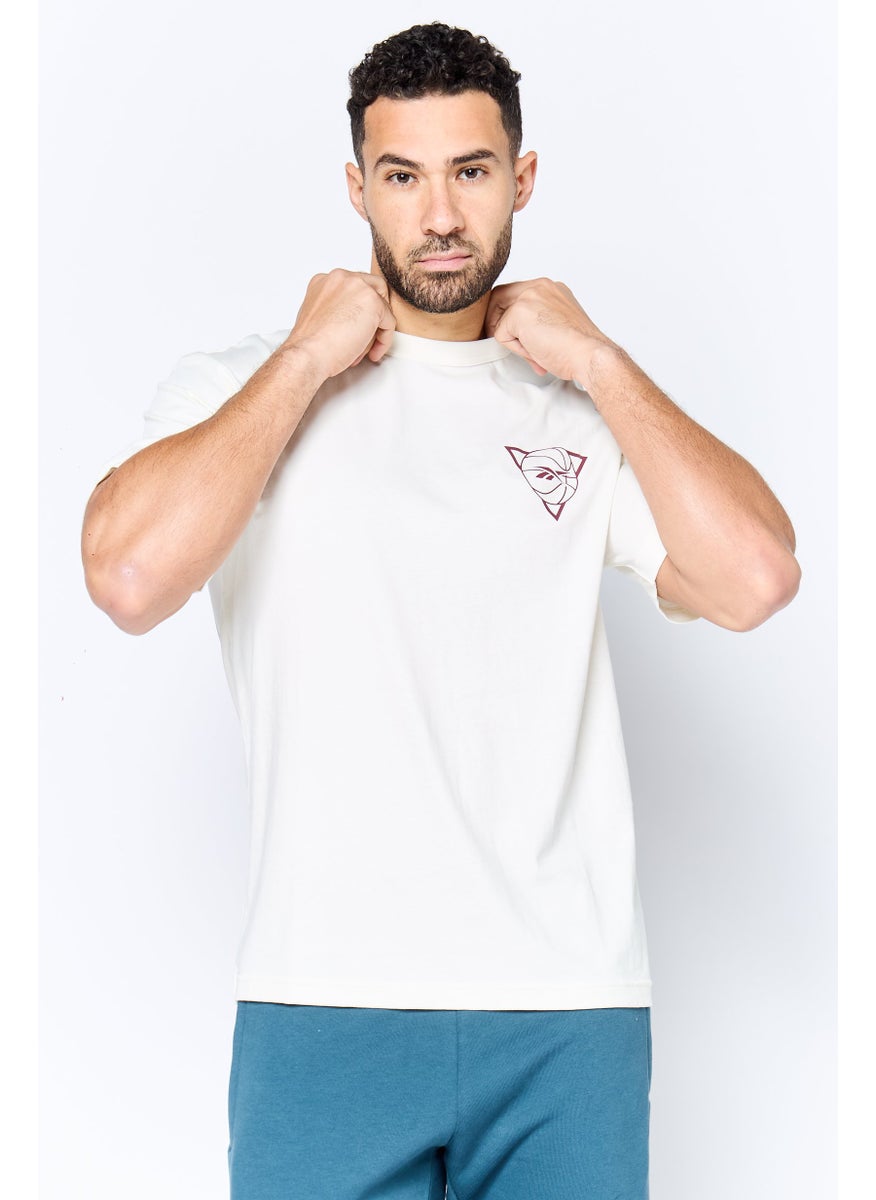 Reebok Men Sportswear Fit Short Sleeves Basketball T-Shirt, Cream  - Image 1