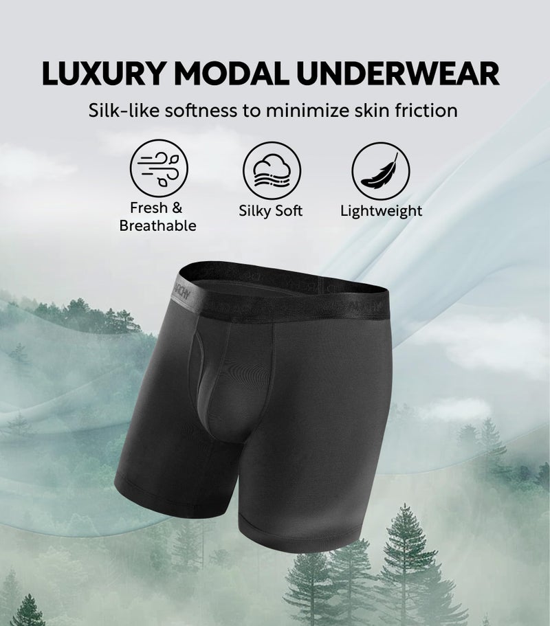 DAVID ARCHY Men's Underwear Ultra Soft Modal Support Pouch Trunks Moisture Wicking Boxer Briefs for Men 3 Packs (L, Black) - Image 3