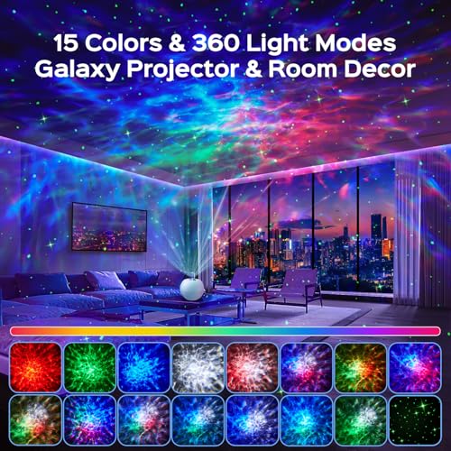 One Fire Galaxy Projector for Bedroom, 15 Colors+15 White Noise+ Bluetooth Star Projector Night Light for Kids Christmas Gifts for Teen Boys Gifts Women Gifts for Teenage Room Decor Girls Lava Lamp - Image 2