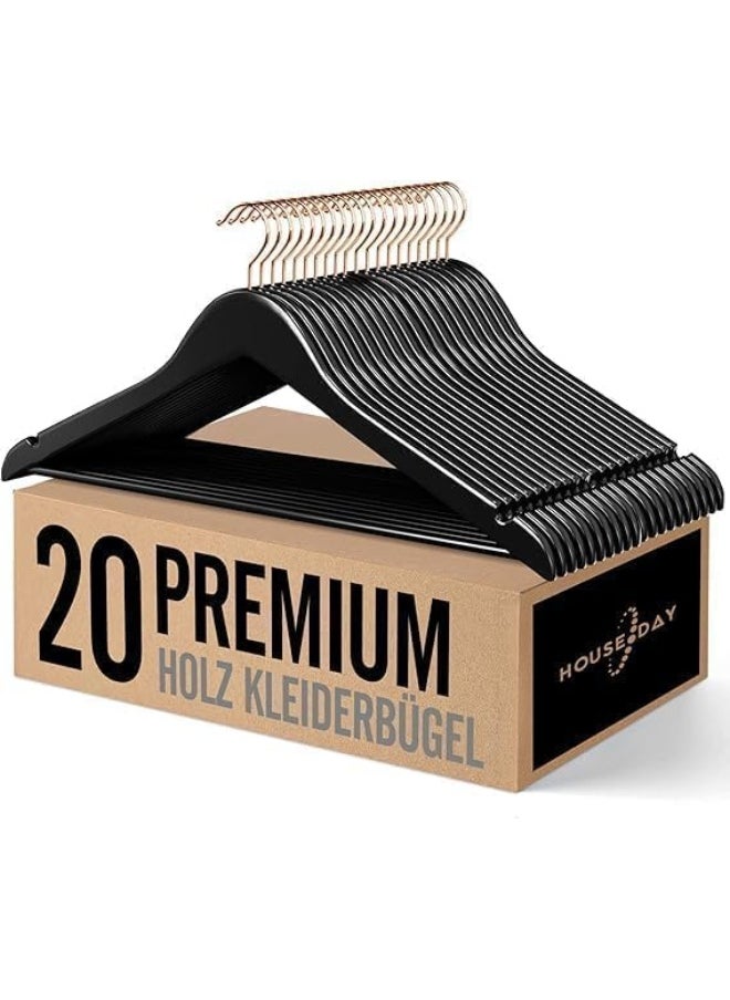 HOUSE DAY - HOUSE DAY 20PK Black Wooden Hangers with Rose Gold Hook - Image 1