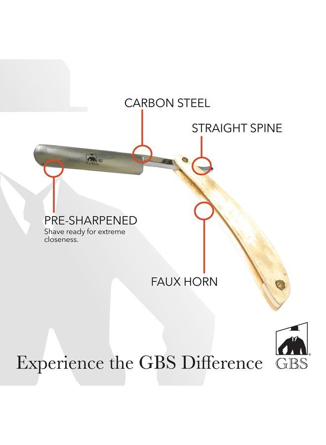 G.B.S شفرة مستقيمة من قرن العاج، حافة قطع من الصلب الكربوني، نصف مجوف، انزلاق سهل - Image 1