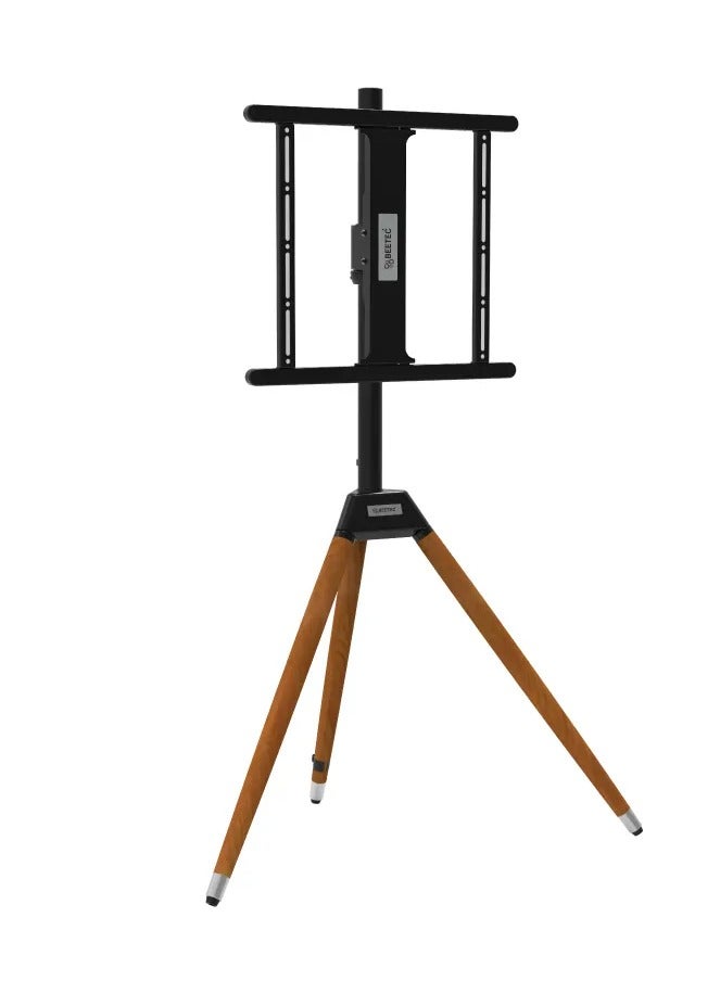 BEETEC TV Floor Stand for 32-55 Inch TVs up to 40 kg, VESA 200x200mm to 400x400mm, Minimalist Wooden Tripod TV Stand with Tilt and 360° Swivel Functionality | TF-FS105B - Image 1