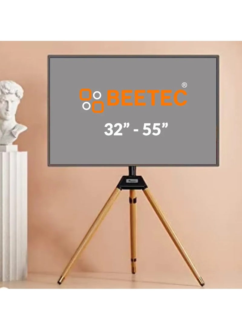 BEETEC TV Floor Stand for 32-55 Inch TVs up to 40 kg, VESA 200x200mm to 400x400mm, Minimalist Wooden Tripod TV Stand with Tilt and 360° Swivel Functionality | TF-FS105B - Image 3