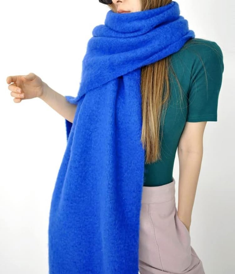MININAI Women Chunky Scarf, Soft Warm Winter Scarf for Cold Weather, Christmas Blanket Scarves Pashmina Shawl Wrap (Royal) - Image 2
