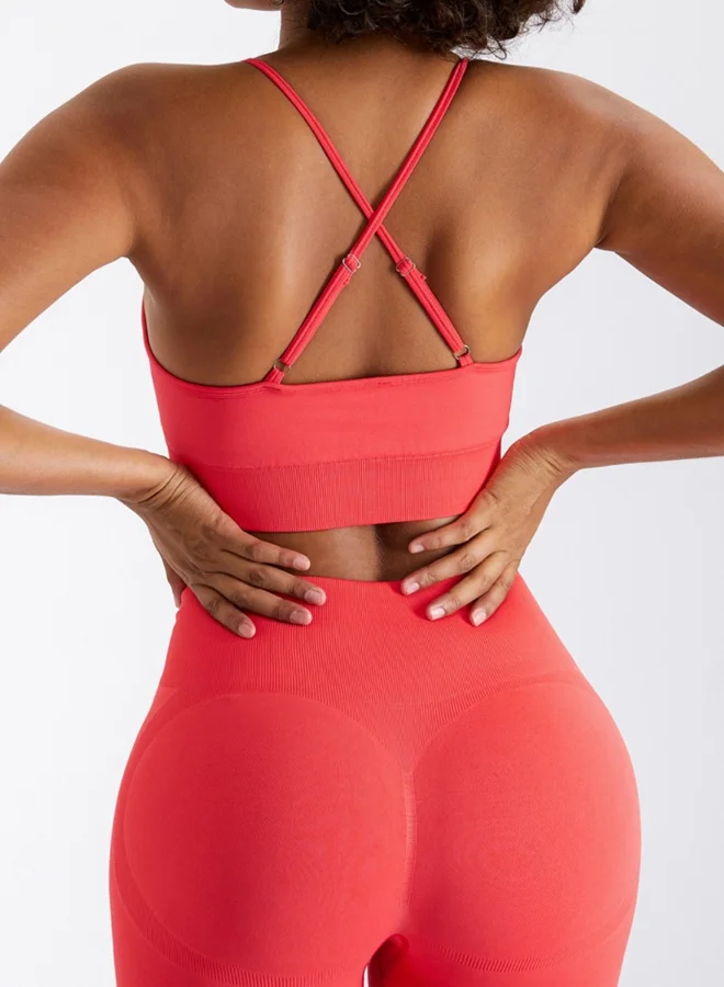 كون.يوغا Womens Cross Back Sports Bra - Padded Low Impact Workout Yoga Bra with Removable Built in Bra