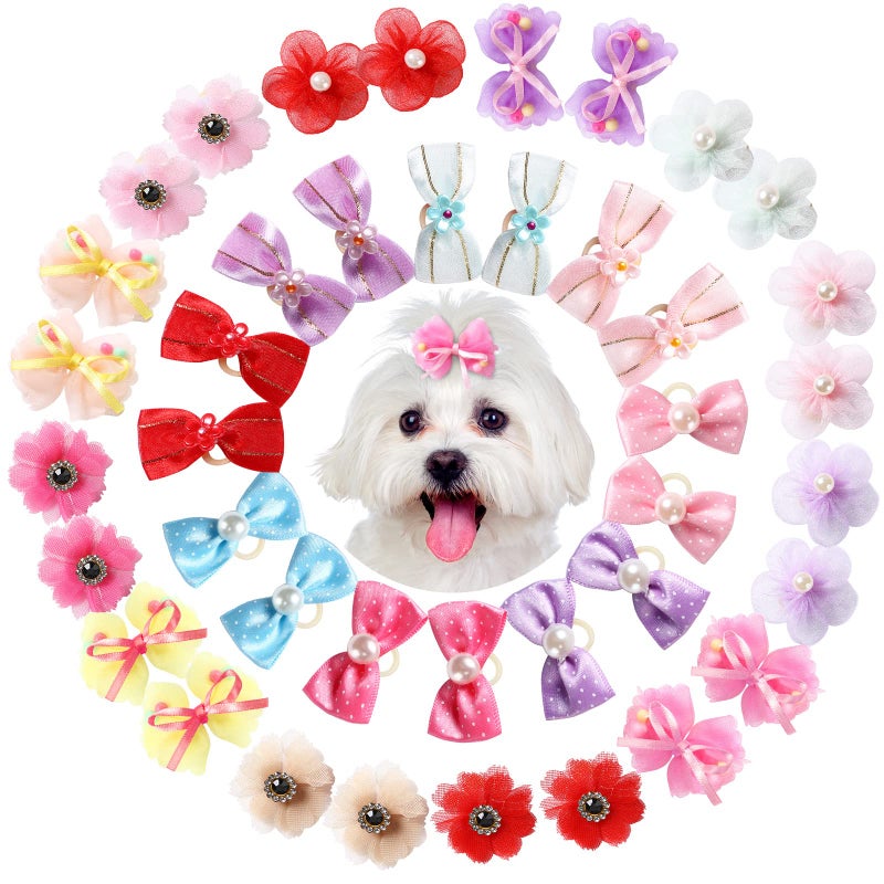 Janinka 40pcs Dog Hair Bows with Rubber Bands, Small Dog Puppy Hair Bows for Yorkie Maltese, Cute Pet Grooming Accessories Multicolor Bowknot Set for Daily Party - Image 2