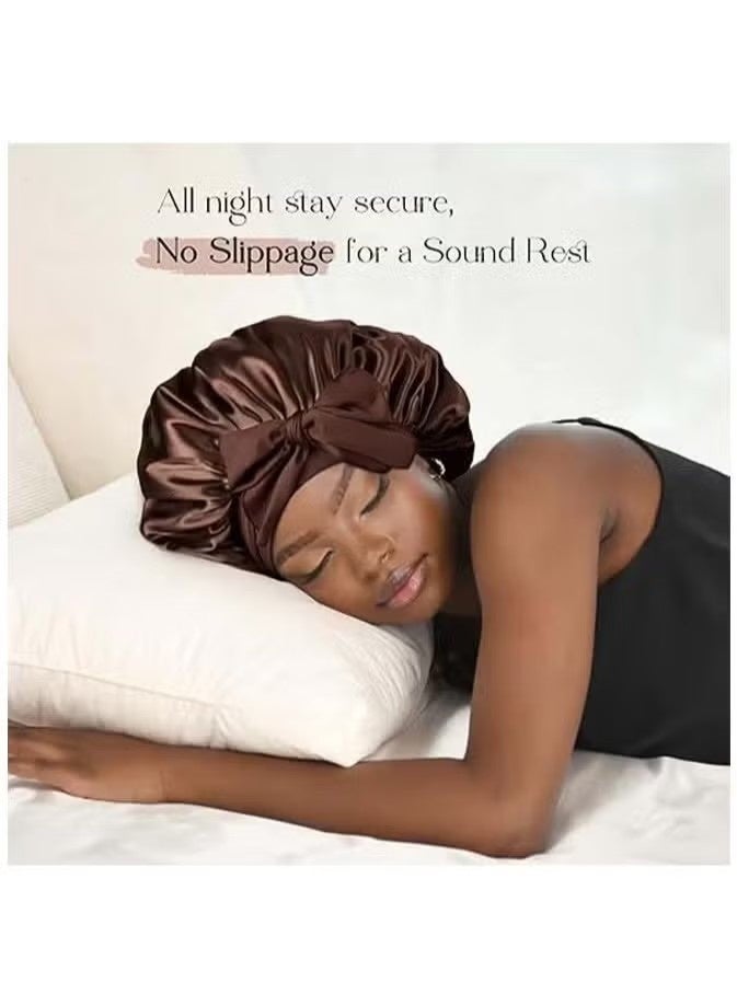 قطعتان من غطاء الرأس الحريري للنساء أثناء النوم، غطاء رأس من الساتان بطبقتين مبطنتين بالساتان مع رباط للشعر المجعد - Image 5