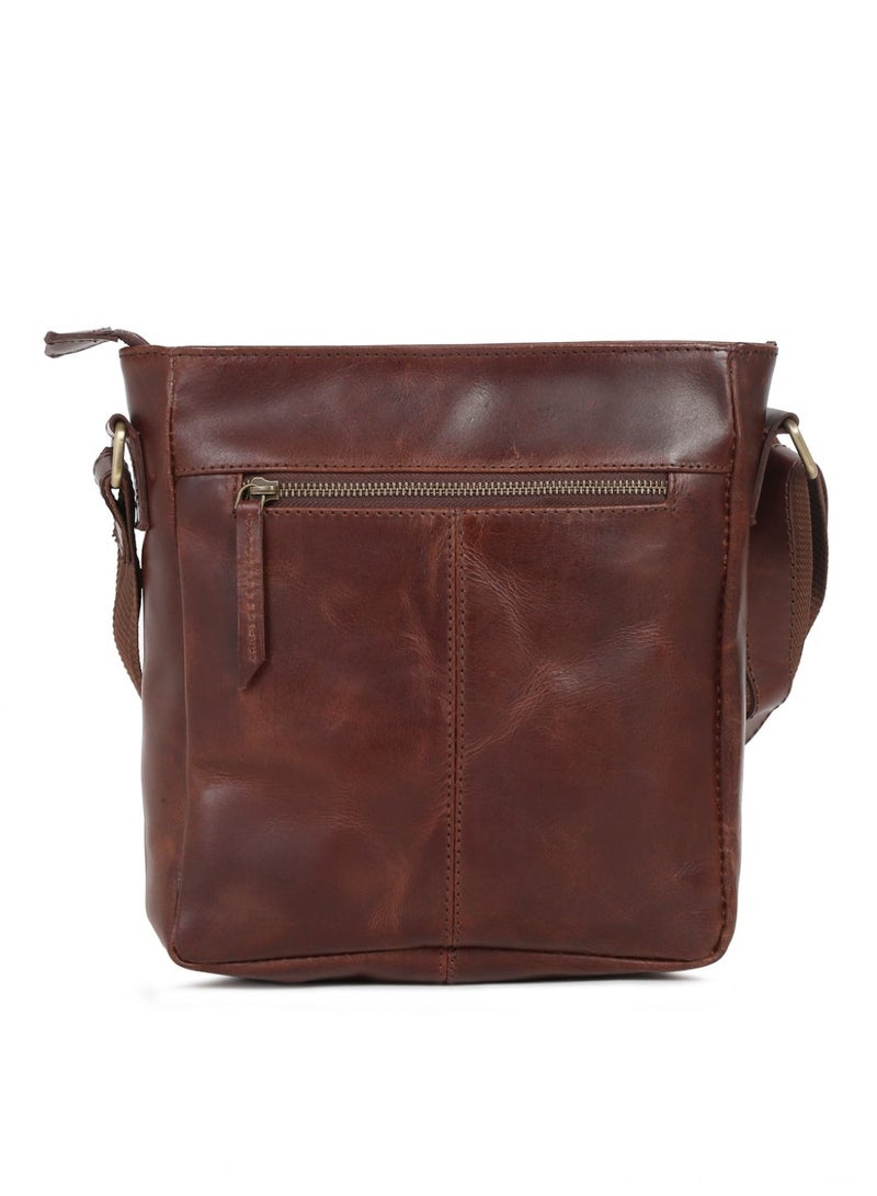 Teakwood Leathers Genuine Leather Messenger Bag for Men & Women | Vintage Brown Crossbody Sling Bag | Dual Front Zipper Pockets | Spacious Main Compartment with Internal Zipper Pocket | Rear Zip Pocket | Adjustable Shoulder Strap | Travel, Office & Everyday Carry Bag - Image 5