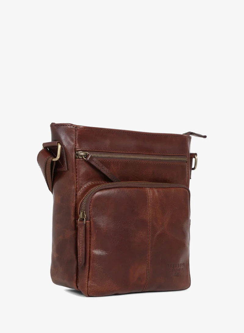 Teakwood  Teakwood Leathers Genuine Leather Messenger Bag for Men & Women | Vintage Brown Crossbody Sling Bag | Dual Front Zipper Pockets | Spacious Main Compartment with Internal Zipper Pocket | Rear Zip Pocket | Adjustable Shoulder Strap | Travel, Office & Everyday Carry Bag  | Best Price UAE