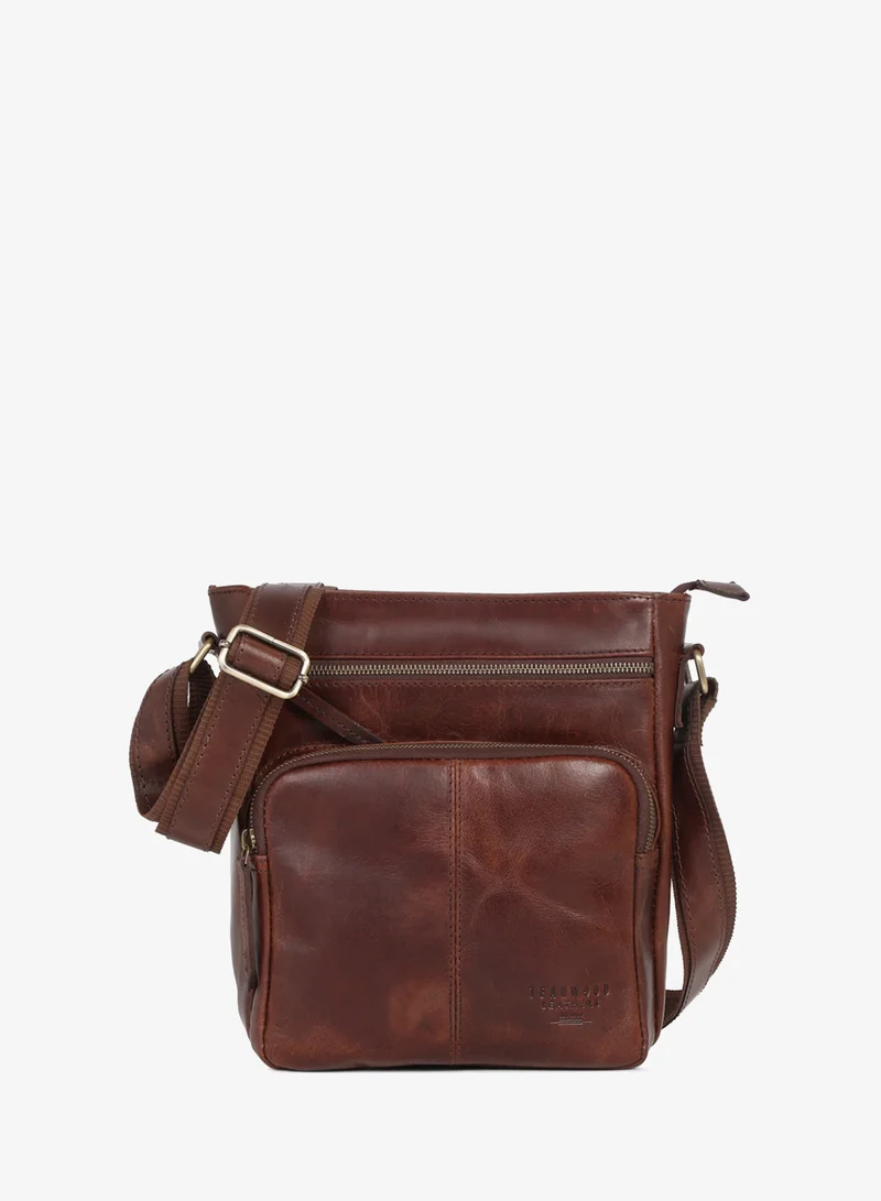 Teakwood Teakwood Leathers Genuine Leather Messenger Bag for Men & Women | Vintage Brown Crossbody Sling Bag | Dual Front Zipper Pockets | Spacious Main Compartment with Internal Zipper Pocket | Rear Zip Pocket | Adjustable Shoulder Strap | Travel, Office & Everyday Carry Bag