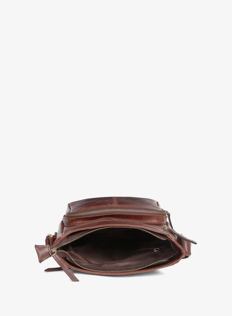 Teakwood  Teakwood Leathers Genuine Leather Messenger Bag for Men & Women | Vintage Brown Crossbody Sling Bag | Dual Front Zipper Pockets | Spacious Main Compartment with Internal Zipper Pocket | Rear Zip Pocket | Adjustable Shoulder Strap | Travel, Office & Everyday Carry Bag  | Best Price UAE