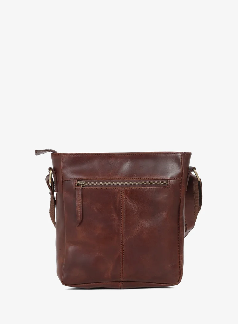 Teakwood  Teakwood Leathers Genuine Leather Messenger Bag for Men & Women | Vintage Brown Crossbody Sling Bag | Dual Front Zipper Pockets | Spacious Main Compartment with Internal Zipper Pocket | Rear Zip Pocket | Adjustable Shoulder Strap | Travel, Office & Everyday Carry Bag  | Best Price UAE