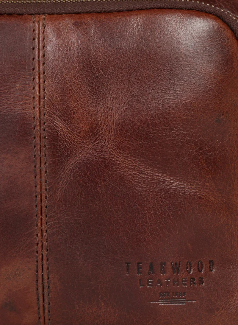 Teakwood  Teakwood Leathers Genuine Leather Messenger Bag for Men & Women | Vintage Brown Crossbody Sling Bag | Dual Front Zipper Pockets | Spacious Main Compartment with Internal Zipper Pocket | Rear Zip Pocket | Adjustable Shoulder Strap | Travel, Office & Everyday Carry Bag  | Best Price UAE