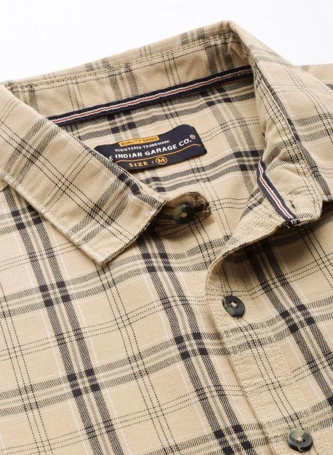The Indian Garage Co Men Slim Fit Checkered Full Sleeves Spread Collar Casual Shirt