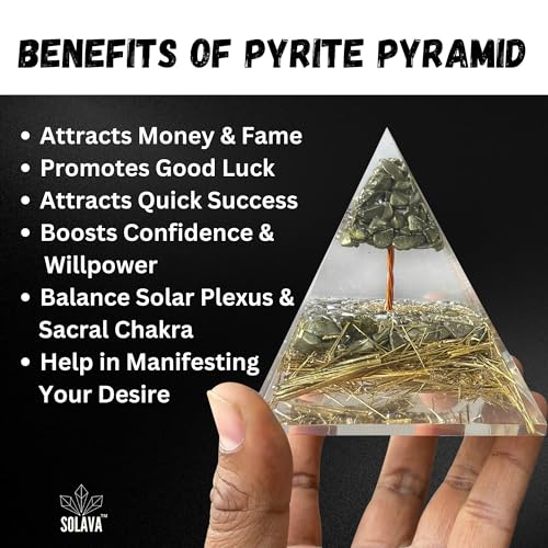 SOLAVA Original Pyrite Crystal Pyramid - Pyrite Tree Vastu Pyramid for Money Good Luck Prosperity Positivity Fame Vastu Reiki Healing Wealth and Abundance - 3.5 Inch - Image 5
