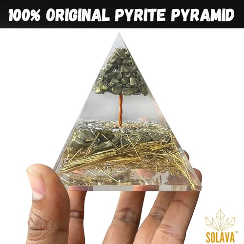 SOLAVA Original Pyrite Crystal Pyramid - Pyrite Tree Vastu Pyramid for Money Good Luck Prosperity Positivity Fame Vastu Reiki Healing Wealth and Abundance - 3.5 Inch - Image 2