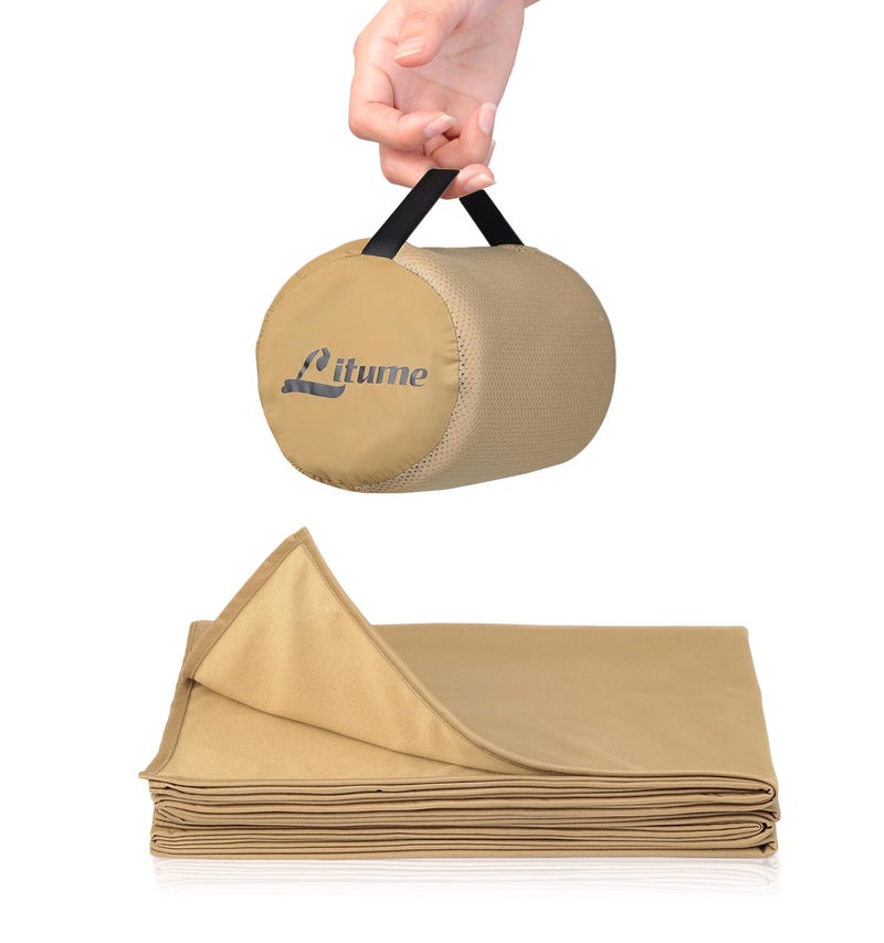 Litume Travel Blanket Lightweight and Breathable, 67 x 48 in Soft Airplane Flight Blanket for Travelers, Foldable Camping Sheet with Stuff Sack for Train, Camp, backapcking, office, home(Creamy Brown) - Image 1