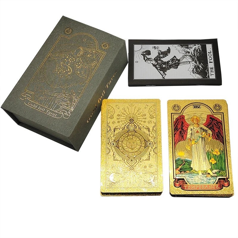 Y&D Gilded Plastic Oracle Tarot Deck with Gold Foil - Portable Board Game Cards in Magnetic Flip Box - Image 1