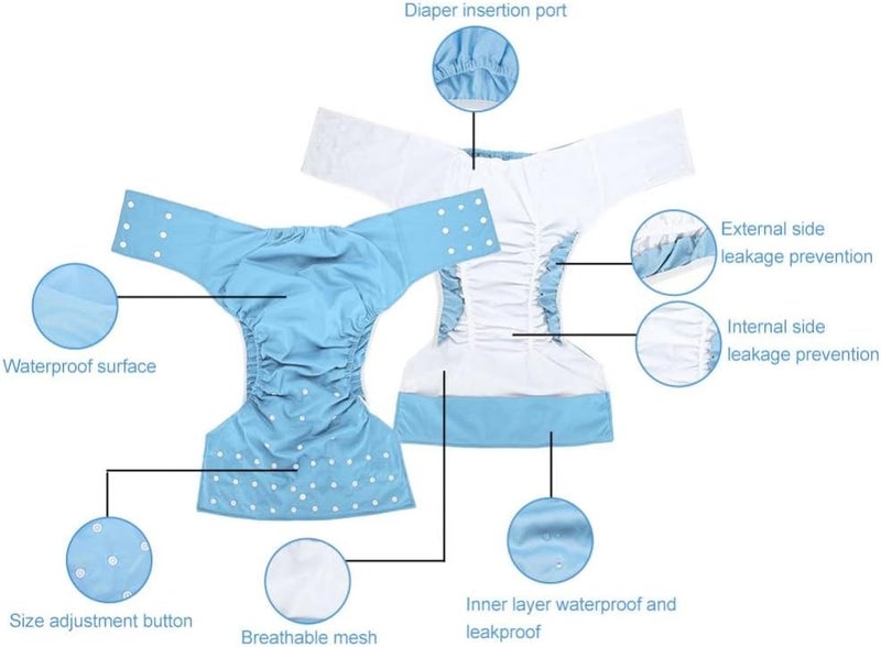 woobles Washable Adult Pocket Nappy Cover Close-Fitting Adjustable Reusable Diaper Cloth for Incontinence Care Protective Underwear, Suitable for Men Women Teen(Light Blue) - Image 3