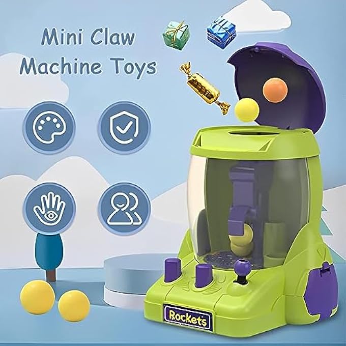 CLAW MACHINE, MINI CLAW MACHINE, MINI CRANE MACHINE, CUTE AND UNIQUE DESIGN, NOVELTY TOYS FOR 3+ YEAR OLD BOYS AND GIRLS (GREEN) - Image 4