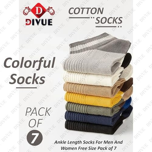 DIVUE Ankle Length Socks for Men & Women | 7 Pair Multi Color Combo Pack | Cotton Rich, Breathable, Sweat Absorbent, Anti Odor, Stretchable, Durable, Multipurpose Sports, Gym & Casual Use Socks - Image 2