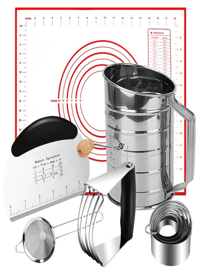 ATPWONZ Biscuit Cutter Set,10PCS Stainless Steel Pastry Blender Set with Pastry Cutter,5PCS Biscuit Cutter,Dough Cutter,3 Cup Flour Sifter,Baking Mat and Fine Mesh Strainer for Cooking Cookies and Donuts - Image 1