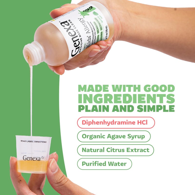 Genexa Kids Allergy Medicine | Clean Allergy Relief for Children | Diphenhydramine 4 fl oz | Treats Runny Nose, Sneezing & Itching | Vegan & Non-GMO | Organic Agave Syrup Flavor | Ages 6+ - Image 5