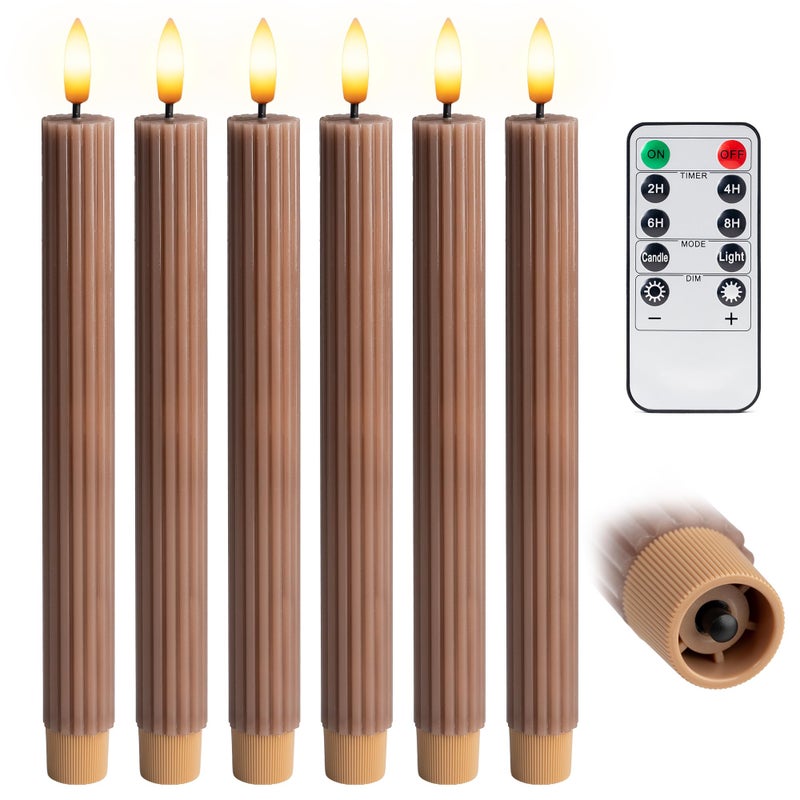WYZworks 10 Fluted Ribbed LED Brown Tan Grooved Pillar Candles Remote 24h Timer Memory OnOff Switch Flameless Dimmable Battery Operated wFlicker Mode Home Wedding Decor 6 Pack - Image 2