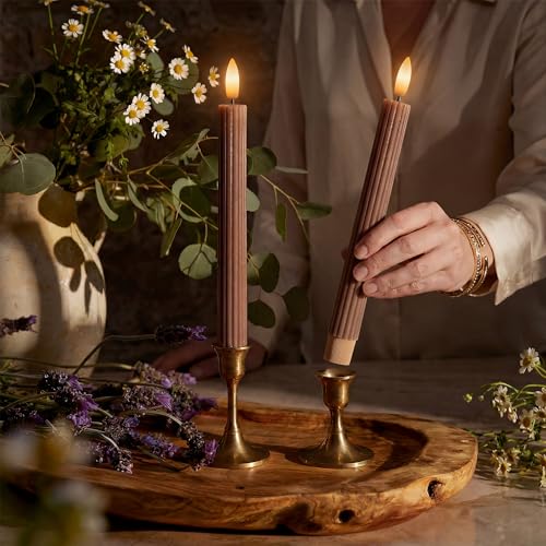 WYZworks 10 Fluted Ribbed LED Brown Tan Grooved Pillar Candles Remote 24h Timer Memory OnOff Switch Flameless Dimmable Battery Operated wFlicker Mode Home Wedding Decor 6 Pack - Image 3