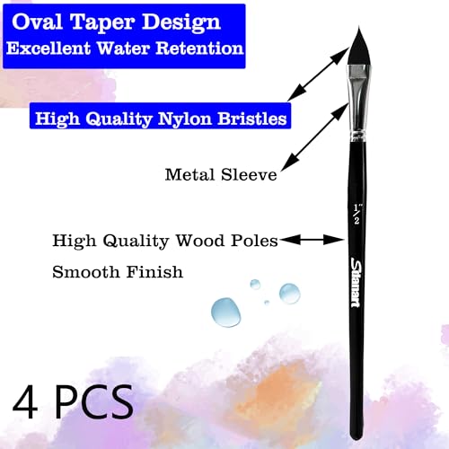 Sdanart Cat Tongue Watercolor Brushes,4 PCS Oval Wash Paint Brushes for Acrylic Painting Floral Petal Watercolor Brush，Pointed Oval Paintbrush Professional Cat's Tongue Paint Brush Artist Paintbrushes - Image 3