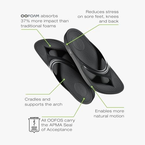 OOFOS Women's OOlala Thong Flip-Flip Sandals - Post Exercise Active Sport Lightweight Recovery Footwear - Reduces Stress on Feet, Joints & Back - Machine Washable (Classic Black, - Image 4