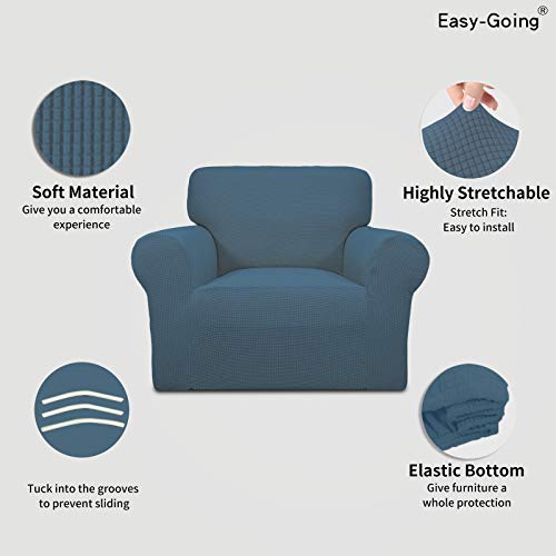 Easy-Going Stretch Chair Sofa Slipcover 1-Piece Couch Sofa Cover Furniture Protector Soft with Elastic Bottom for Kids, Pet. Spandex Jacquard Fabric Small Checks (Chair, Bluestone) - Image 4