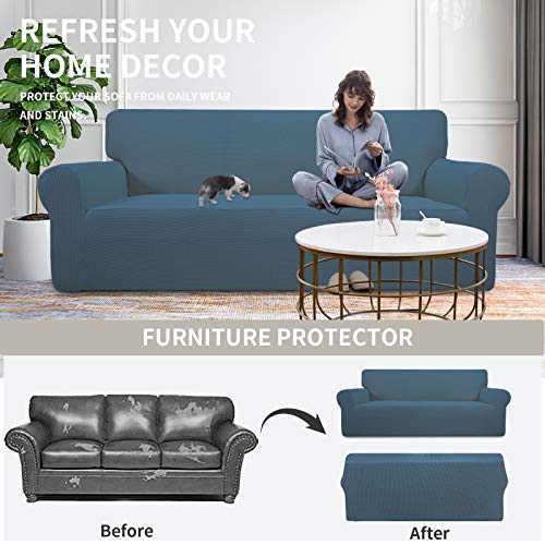 Easy-Going Stretch Chair Sofa Slipcover 1-Piece Couch Sofa Cover Furniture Protector Soft with Elastic Bottom for Kids, Pet. Spandex Jacquard Fabric Small Checks (Chair, Bluestone) - Image 3