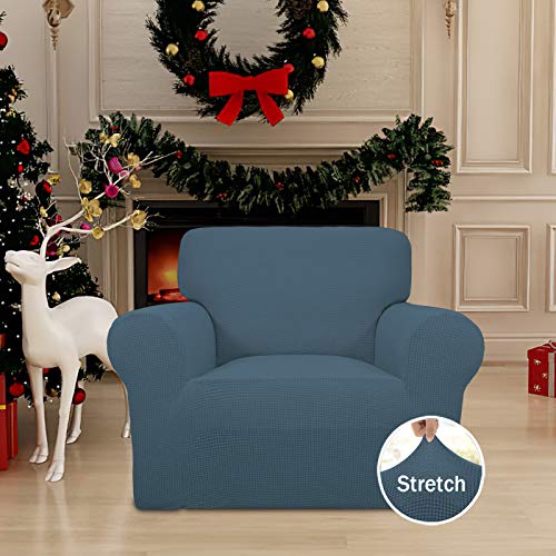 Easy-Going Stretch Chair Sofa Slipcover 1-Piece Couch Sofa Cover Furniture Protector Soft with Elastic Bottom for Kids, Pet. Spandex Jacquard Fabric Small Checks (Chair, Bluestone) - Image 2