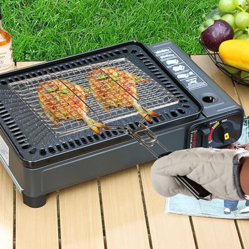 Kowiofame Fish Grill Basket BBQ Grilling Rack Kabob Veggies Shrimp Stainless Steel Cage Holder with Cleaning and Oil Brushes Oven Gloves - Image 3