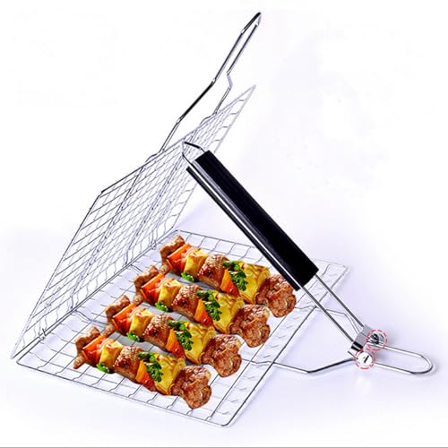 Kowiofame Fish Grill Basket BBQ Grilling Rack Kabob Veggies Shrimp Stainless Steel Cage Holder with Cleaning and Oil Brushes Oven Gloves - Image 4