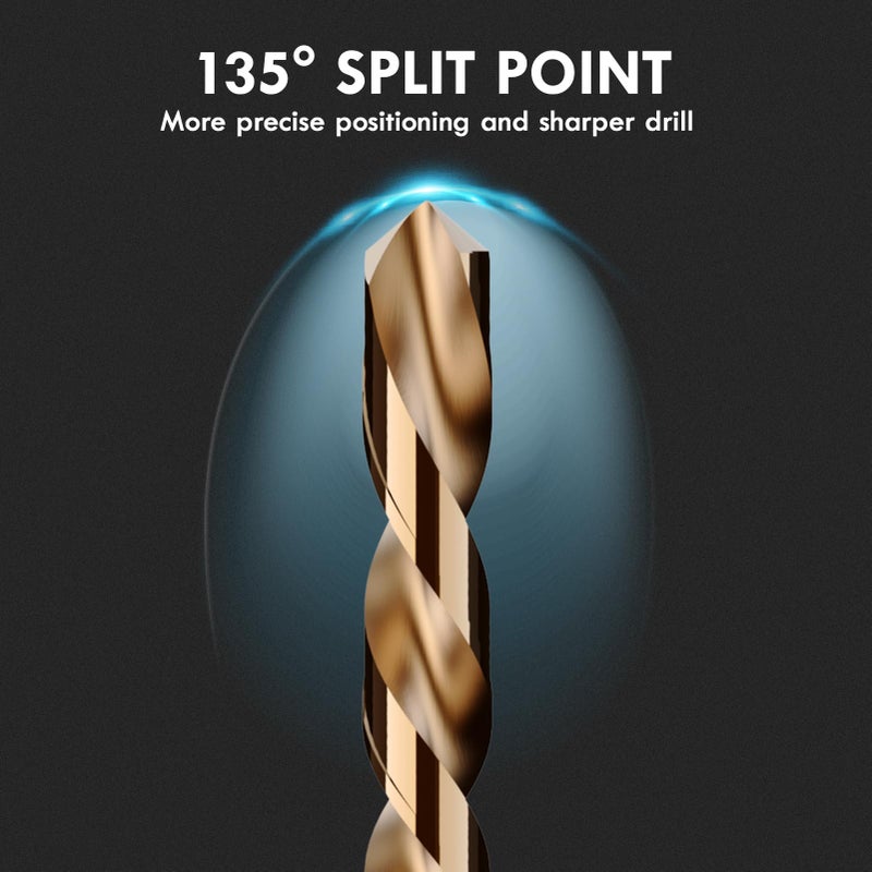 Macxcoip Cobalt Left Hand Drill Bit Set  13Pcs M35 High Speed Steel Jobber Length Drill Bit Kit For Hardened Metal  Stainless Steel  Cast Iron  Wood And Plastic  With Index Storage Case  1/16""-1/4"" - Image 3