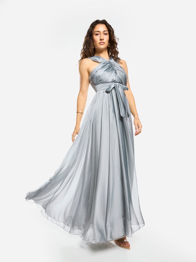 House of Moda Sculpted Bodice Full Flare Maxi Dress - Image 1
