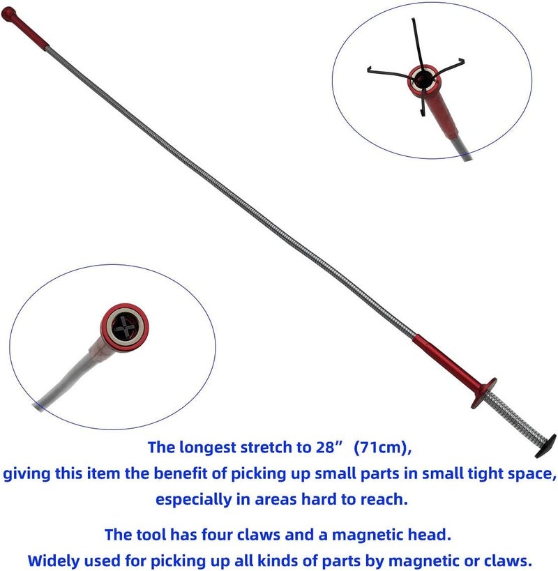 VASTOOLS Flexible Claw Pickup Tool with Magnet,28", 2-in-1 Magnetic Pickup Tool, 4-Finger Claw, Rustless Flexible and Stiff Shaft, User-friendly, Versatile - Image 3