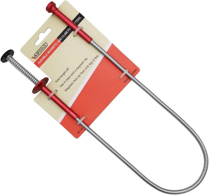VASTOOLS Flexible Claw Pickup Tool with Magnet,28", 2-in-1 Magnetic Pickup Tool, 4-Finger Claw, Rustless Flexible and Stiff Shaft, User-friendly, Versatile - Image 1