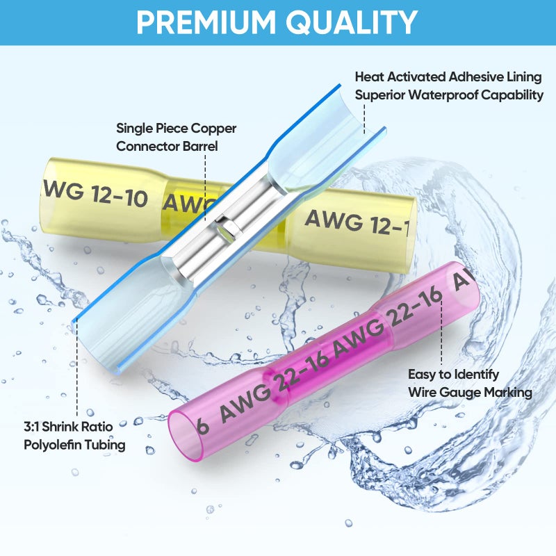 TICONN 120PCS Heat Shrink Butt Connectors Kit, AWG 24 â€“ 10 4 Sizes Butt Splice, Insulated Waterproof Electrical Marine Automotive Wire Crimp Terminals (120pcs) - Image 2