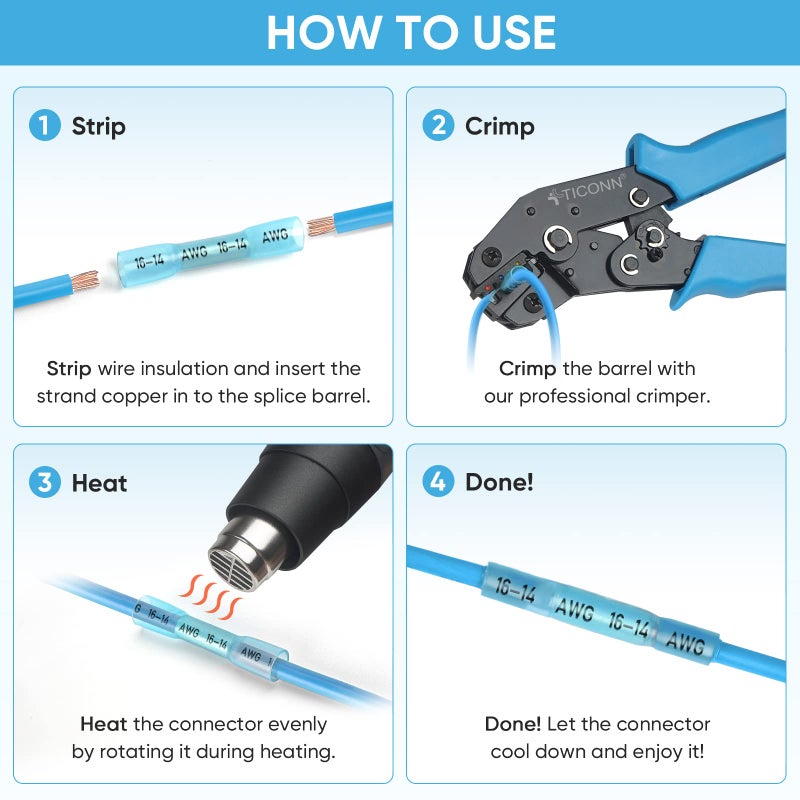 TICONN 120PCS Heat Shrink Butt Connectors Kit, AWG 24 â€“ 10 4 Sizes Butt Splice, Insulated Waterproof Electrical Marine Automotive Wire Crimp Terminals (120pcs) - Image 3