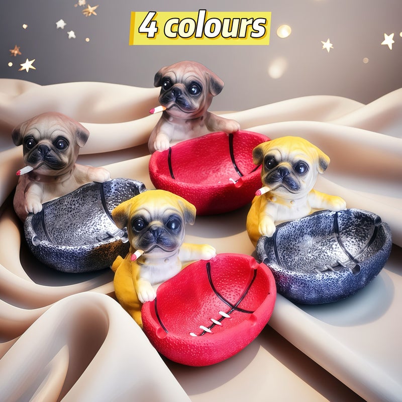 Brown Black Resin Pug Dog Ashtray Home Decor Piece With Built In Basket 1pc - Image 5