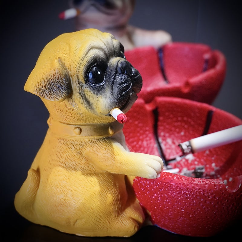 Brown Black Resin Pug Dog Ashtray Home Decor Piece With Built In Basket 1pc - Image 3