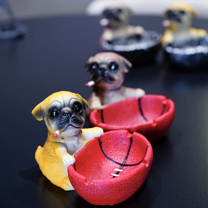 Brown Black Resin Pug Dog Ashtray Home Decor Piece With Built In Basket 1pc - Image 2