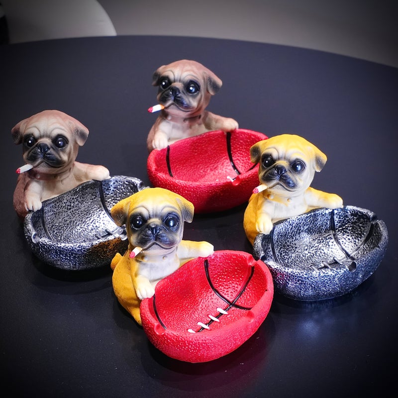 Brown Black Resin Pug Dog Ashtray Home Decor Piece With Built In Basket 1pc - Image 4