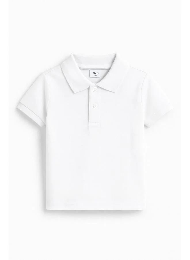 Magu Boys' White Cotton Polo Collar Short-Sleeve T-Shirt