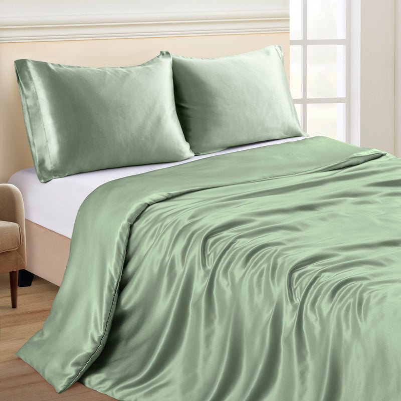 NSGZ 60" x 80" Satin Duvet Cover for Weighted Blanket, Luxury Silky Removable Satin Weighted Blanket Cover with 8 Ties Secure Fastening, Sage Green - Image 2