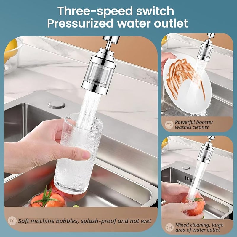 AMINAC Sink Filter Water Filter, 3-Function 360° Rotating Kitchen Faucet Filter with Stainless Steel Core – Removes Chlorine, Fluoride, Heavy Metals, Reduces Hard Water Minerals for Kitchen - Image 4