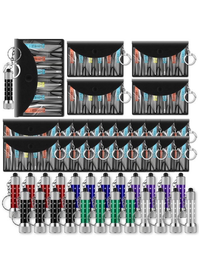 Minatee Mini Screwdriver Keychain Set Includes Mini Screwdriver Keychain LED Lights Keychain Mini Hand Tool Father's Day Gifts for Adults Men Construction Party Favors (96 Pcs) - Image 1
